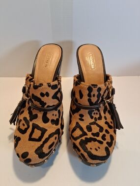 Coach Leopard Print Clog Mules in Tan and Black NEW SIZE 7.5